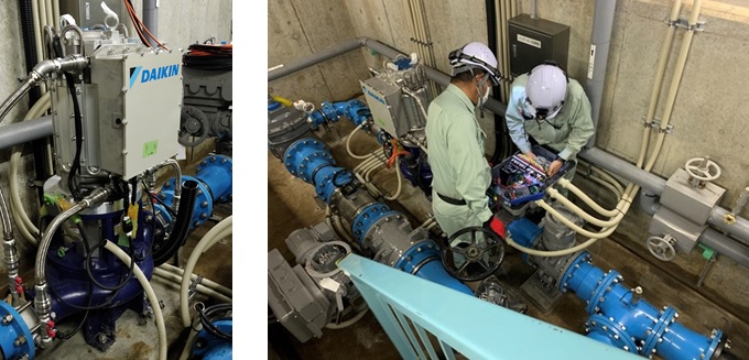 寺山浄水場マイクロ水力発電所の調整のようす